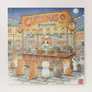 Japanese Summer Festival: Cute Kittens at Night Ma Legpuzzel
