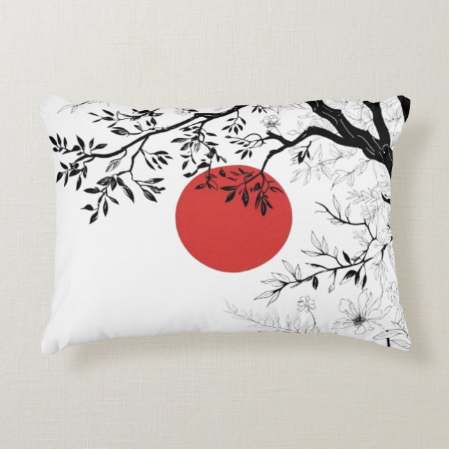 Japanese Sun & Nature Brush Art Accent Kussen (Voorkant)