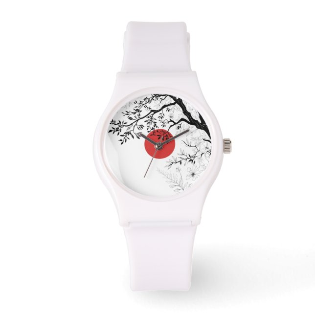 Japanese Sun & Nature Brush Art Horloge (Voorkant)