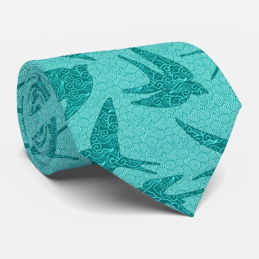 Japanese Swallows in Flight, Turquoise and Aqua Stropdas (Opgerold)