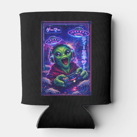 Japanese Synthwave Sci Fi UFO Alien Cool Gamer Blikjeskoeler (Achterkant)