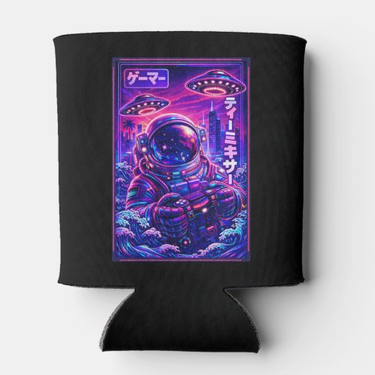Japanese Synthwave Sci Fi UFO Astronaut Cool Gamer Blikjeskoeler (Achterkant)