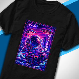 Japanese Synthwave Sci Fi UFO Astronaut Cool Gamer T-shirt