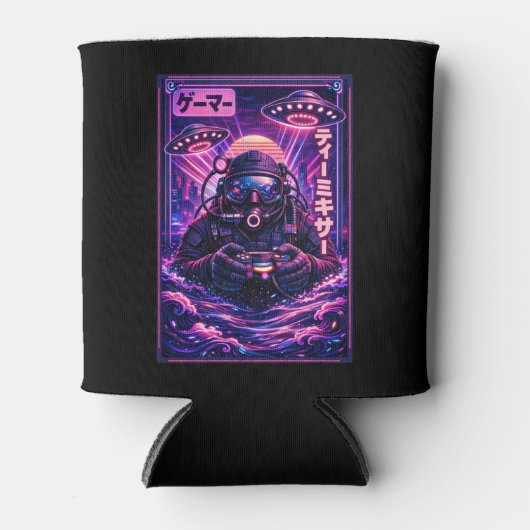 Japanese Synthwave Sci Fi UFO Scuba Cool Gamer Blikjeskoeler (Voorkant)