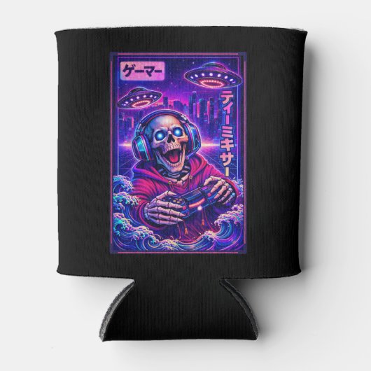 Japanese Synthwave Sci Fi UFO Skeleton Cool Gamer Blikjeskoeler (Voorkant)