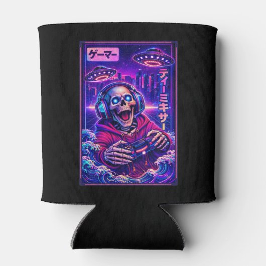 Japanese Synthwave Sci Fi UFO Skeleton Cool Gamer Blikjeskoeler (Achterkant)