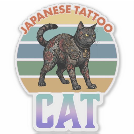 Japanese tattoo cat -irezumi- sticker (Voorkant)