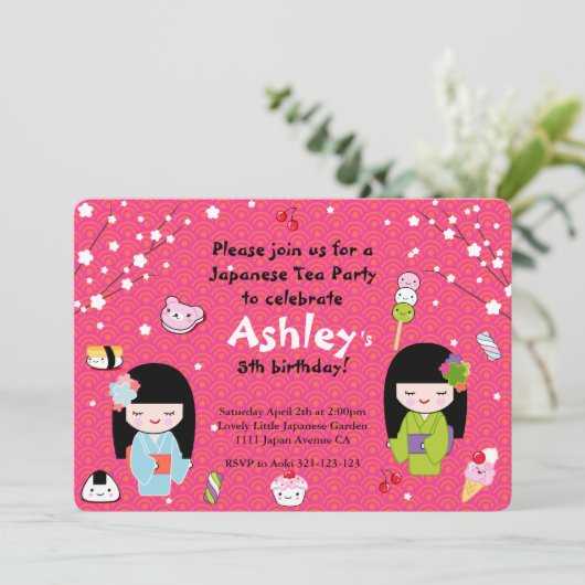 Japanese Tea Party Invitation Kaart (Staand voorkant)