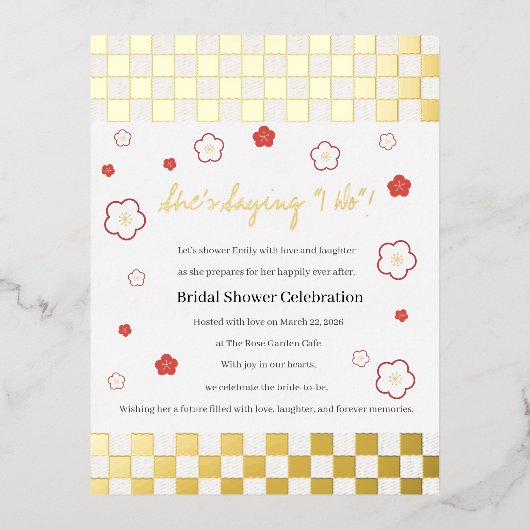 Japanese Touch Bridal Folie Uitnodiging Briefkaart (Voorkant)