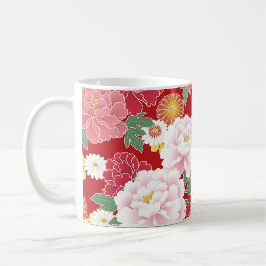 Japanese traditional pattern"Peony and daisies" Koffiemok (Links)