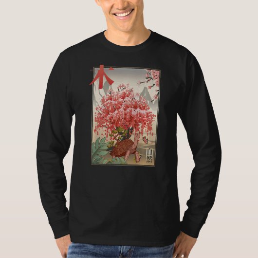 Japanese Turtle and butterfly Japanese Blossom tre T-shirt (Voorkant)