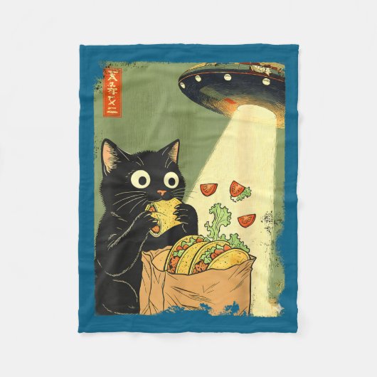 Japanese UFO Tacos Cat Anime Fleece Deken (Voorkant)