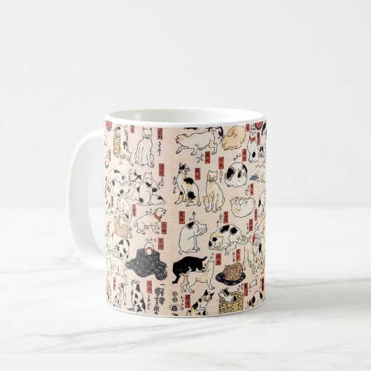 Japanese Ukiyo-e Cats — Custom Text Koffiemok (Voorkant links)