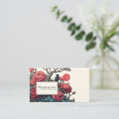 Japanese Ukiyo-e Style Red Peony Black Bird Visitekaartje (Staand voorkant)