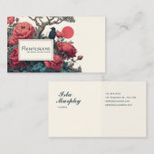 Japanese Ukiyo-e Style Red Peony Black Bird Visitekaartje (Voorkant / Achterkant)