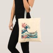 Japanese Ukiyo-e Wave and Cherry Blossom Tote Bag (Voorkant (product))
