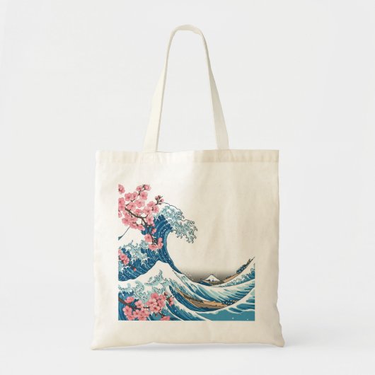 Japanese Ukiyo-e Wave and Cherry Blossom Tote Bag (Voorkant)
