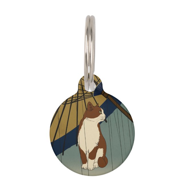 Japanese Ukiyoe Rainy Cat Huisdierpenning (Voorkant)