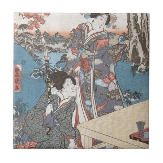 Japanese vintage ukiyo-e geisha tegeltje (Voorkant)