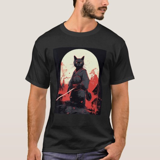 Japanese Warrior Cat Ninja Mask Kitsune T-shirt (Voorkant)