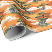 Japanese Watercolor Bonsai Pine Mountain Pattern Cadeaupapier (Rol Hoek)