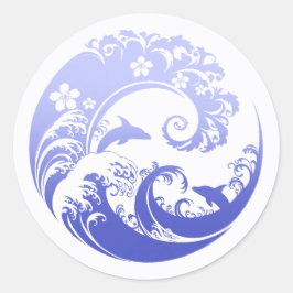 Japanese Wave & Hibiscus Blue Ronde Sticker