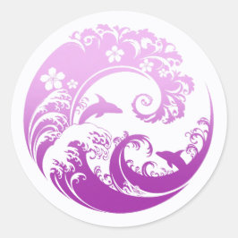 Japanese Wave & Hibiscus Purple Ronde Sticker