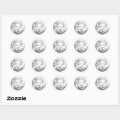 Japanese Wave & Hibiscus Silver Ronde Sticker (Vel)