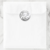 Japanese Wave & Hibiscus Silver Ronde Sticker (Tas)