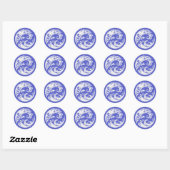 Japanese Wave & Hibiscus white Ronde Sticker (Vel)