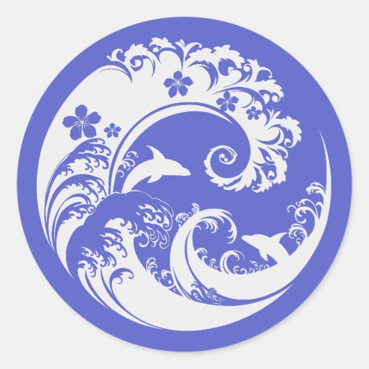 Japanese Wave & Hibiscus white Ronde Sticker (Voorkant)