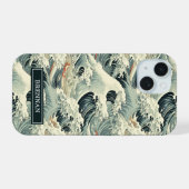 Japanese Wave Pattern Monogrammed iPhone 15 Case (Achterkant horizontaal)