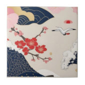 Japanese Waves and Blossoms Ceramic Tile - Piece 2 Tegeltje (Voorkant)