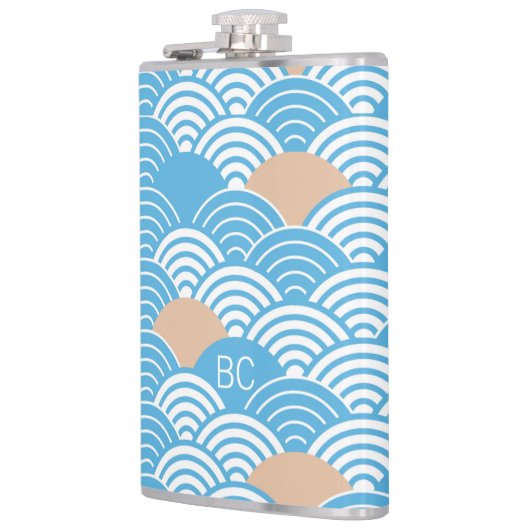 Japanese Waves Pattern Light Blue Beige Monograms Heupfles (Links)