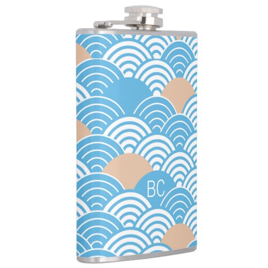 Japanese Waves Pattern Light Blue Beige Monograms Heupfles (Rechts)