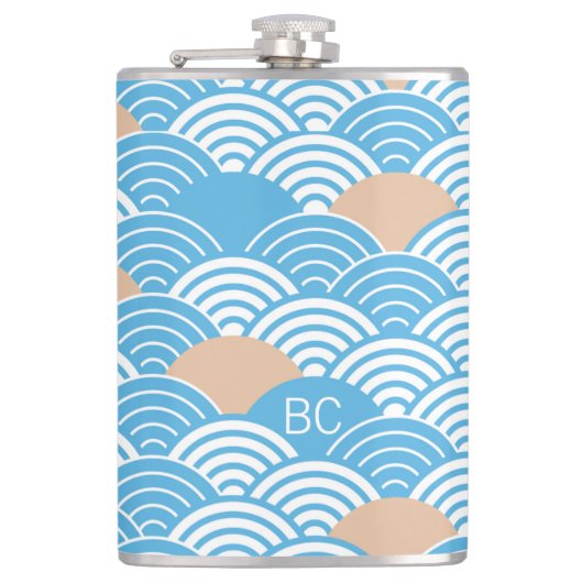 Japanese Waves Pattern Light Blue Beige Monograms Heupfles (Voorkant)