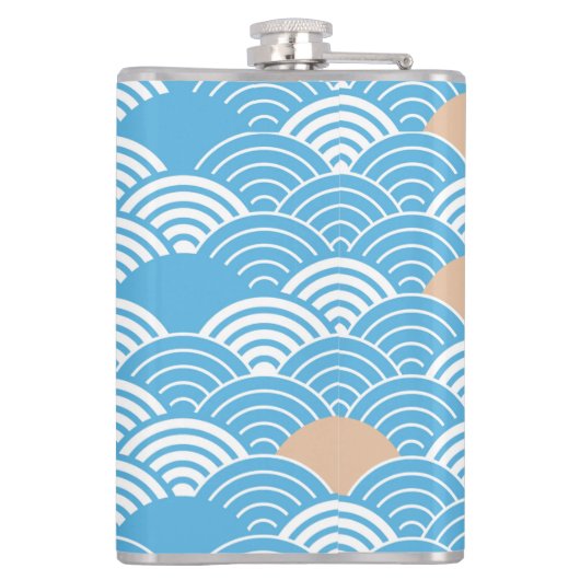 Japanese Waves Pattern Light Blue Beige Monograms Heupfles (Achterkant)