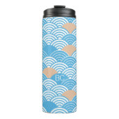 Japanese Waves Pattern Light Blue Beige Monograms Thermosbeker (Voorkant)