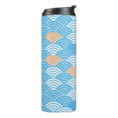 Japanese Waves Pattern Light Blue Beige Monograms Thermosbeker (Gedraaid links)