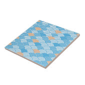 Japanese Waves Pattern Light Blue Beige White Tegeltje (Zijkant)