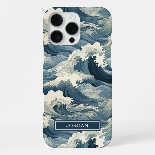 Japanese Waves Pattern Monogrammed iPhone Hoesje (Achterkant)
