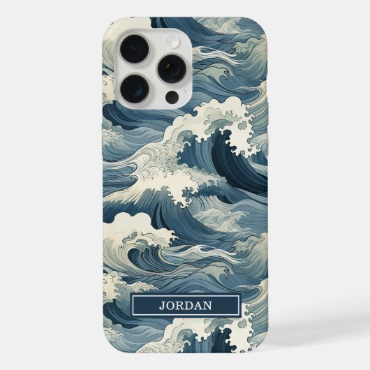 Japanese Waves Pattern Monogrammed iPhone Hoesje (Achterkant)