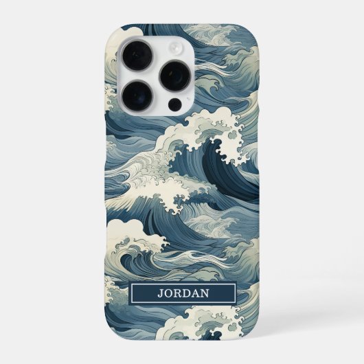 Japanese Waves Pattern Monogrammed iPhone Hoesje (Achterkant)