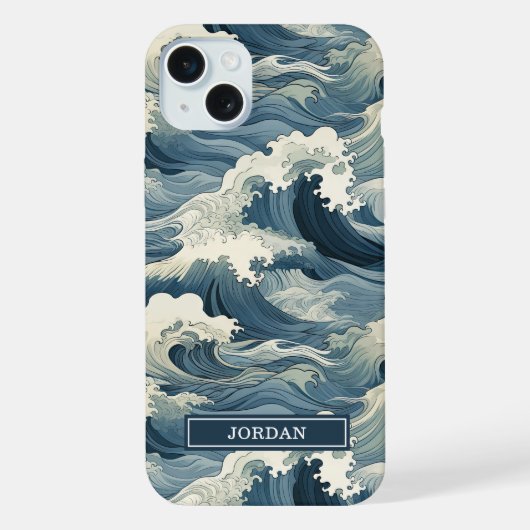 Japanese Waves Pattern Monogrammed iPhone Hoesje (Achterkant)