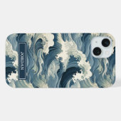 Japanese Waves Pattern Monogrammed iPhone Hoesje (Achterkant horizontaal)