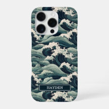 Japanese Waves Print Monogrammed