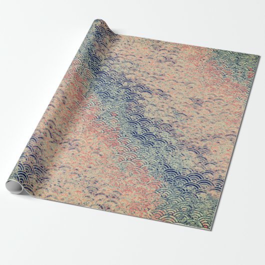JAPANESE WAVPATROON BLAUW EN PINKS CADEAUPAPIER (Uitgerold)