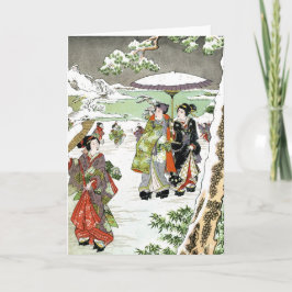 Japanese Winter Scene Feestdagen Kaart