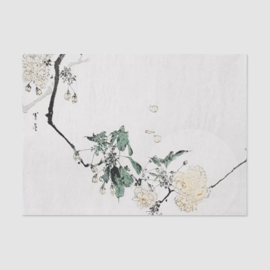 JAPANESE WOODBLOCK-AFDRUKFLOWERS — Weefpapier Tissuepapier (Voorkant)