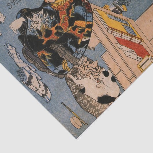JAPANESE WOODBLOCK-AFDRUKpapier, KAT- EN MAN- Tissuepapier (Detail)